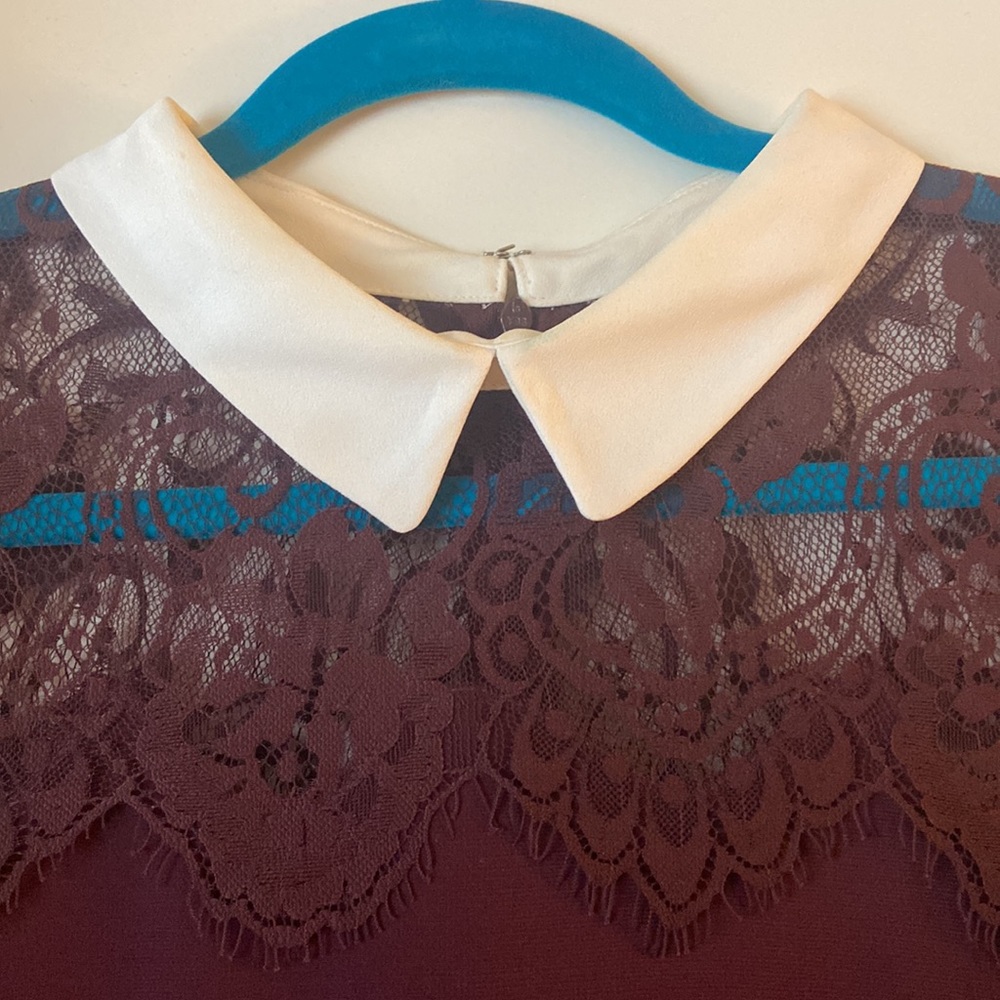 Plum/Burgundy Fit and Flare Peter Pan Collar dress - XL - Picture 2 of 4
